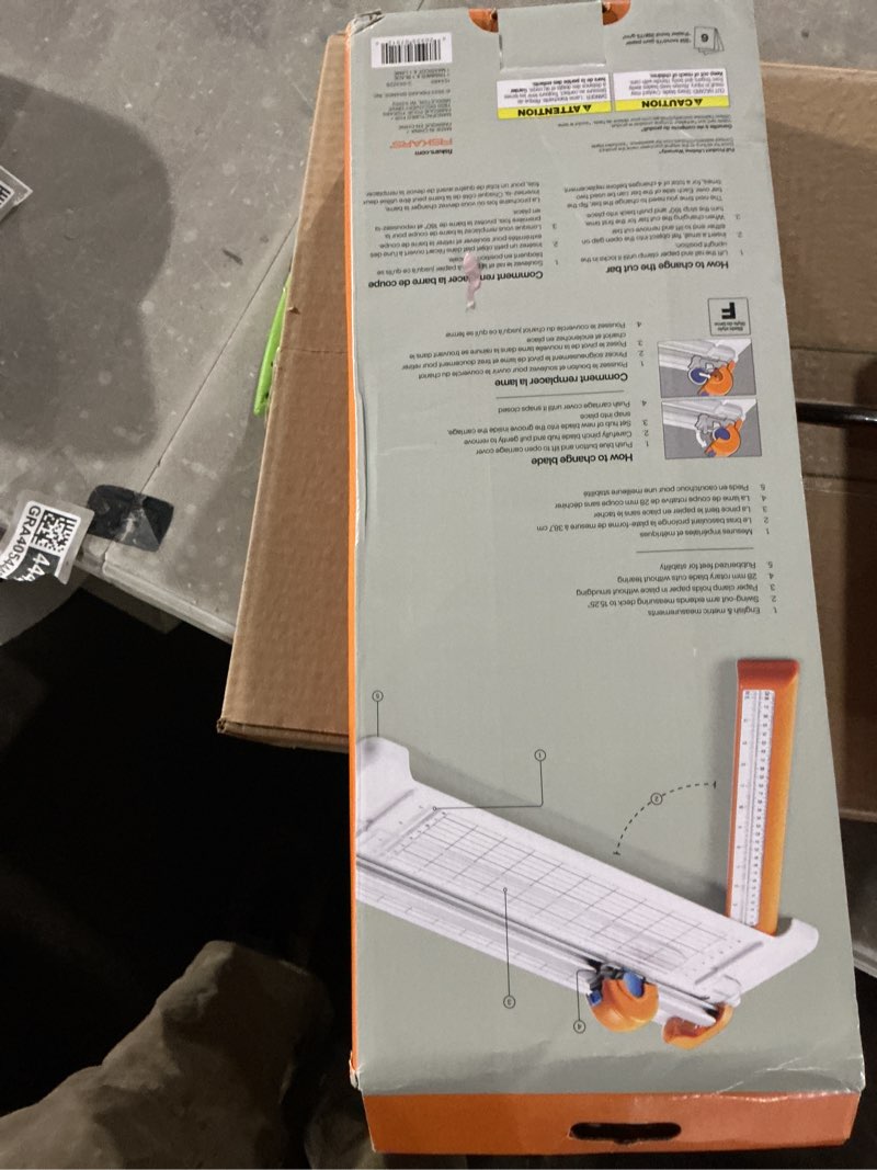 Condition photo showing Good Condition for Fiskars Compact Rotary Paper Trimmer - 12" Cut Length - Portable Size with Extendable Base Deck - Self-Sharpening Blade - Scrapbooking Tool Portable Rotary Trimmer - 12"