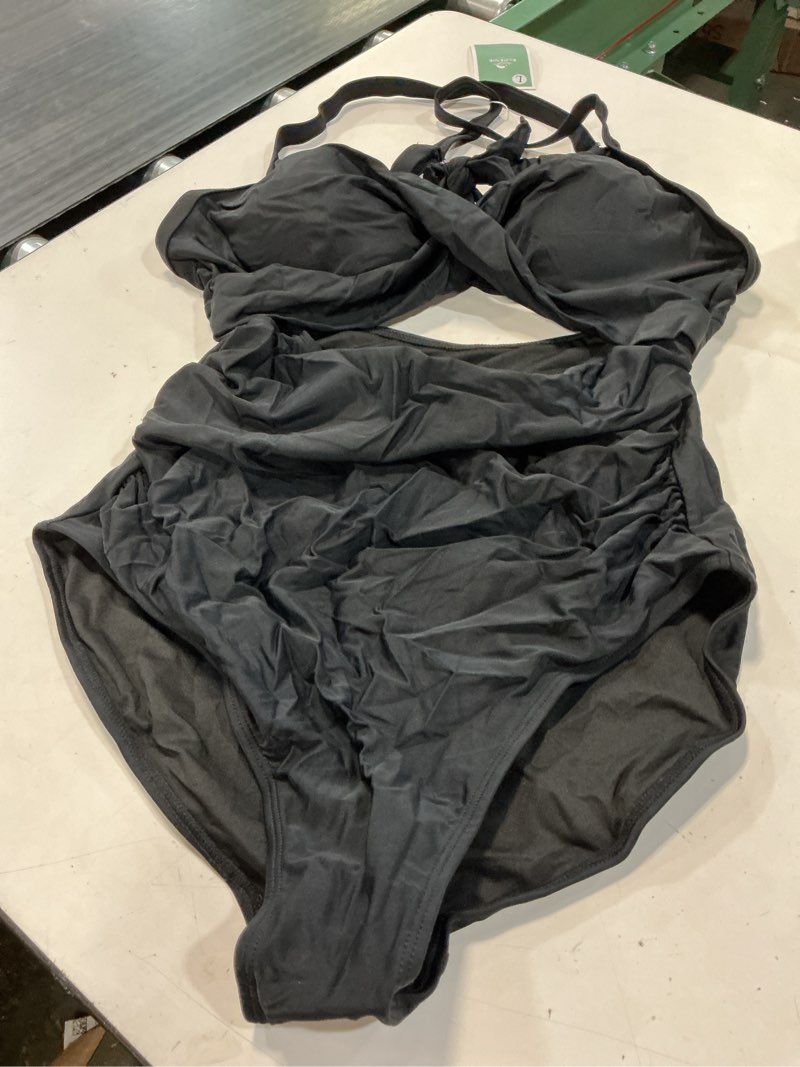 Condition photo showing New/Like New for eomenie women's one piece swimsuits tummy control cutout high waisted bathing suit wrap tie back 1 piece swimsuit large black