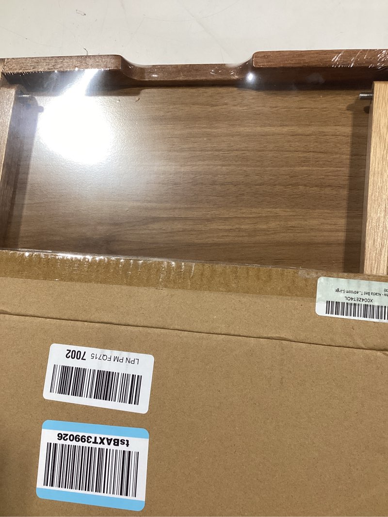 Condition photo showing New/Like New for acacia wood bed tray for eating & laptop, 20 x13 large foldable breakfast table | portable serving tray for sofa, built-in handles, raised edges, solid wood desk