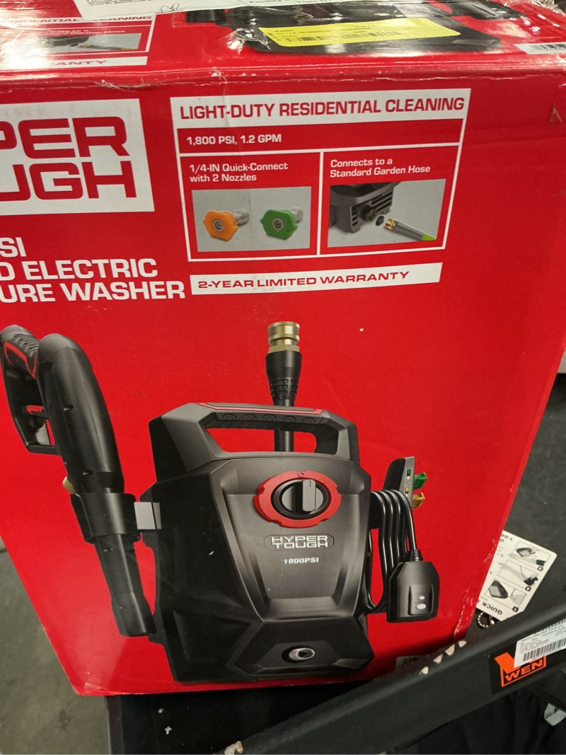 Condition photo showing As Is for hyper tough 1800 psi 1.2 gpw 120v electric powered pressure washer