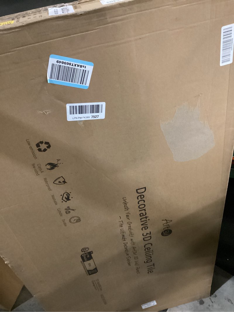 Condition photo showing New/Like New for Art3d 12-Pack Slat Design 3D Wall Panels for Interior Wall Decor, 2x4 FT PVC Decorative Drop Ceiling Tiles - Oak 24 x 48in. Oblong - Oak 12