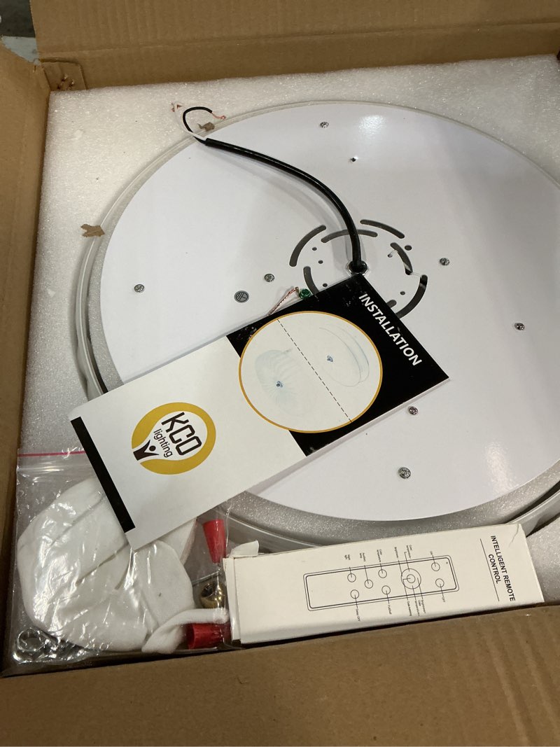 Condition photo showing As Is for KCO Lighting White Ribbed Glass Flush Mount Ceiling Light Large Milk Glass Ceiling Lights Round LED Semi Flush Mount Ceiling Light Fixture Contemporary Hallway Ceiling Lighting White-B