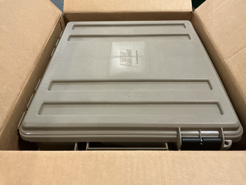 Condition photo showing As Is for MTM ACR5-72 Ammo Crate Utility Box, Ammo, survival or hunting gear storage, O-Ring seal for water resistant dry storage, Double padlock tapped for security, Carries 85lbs of gear