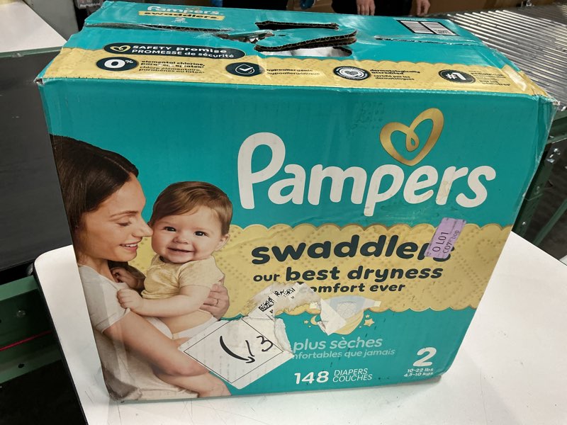 Condition photo showing New/Like New for Pampers Swaddlers Diapers, Size 2 (10-22 lbs), 148 Count, Absorbent, Keeps Baby Dry and Comfortable, Skin Safe Disposable Baby Diaper Size 2 148