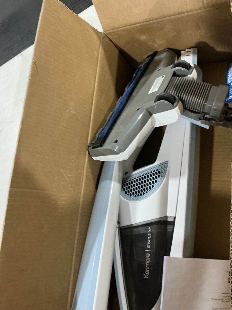 Condition photo showing As Is for Kenmore DS1020 16V Cordless Stick Vacuum Lightweight 2-in-1 Handheld, LED Headlight with 2-Speed Power Control for Hardwood Floor, Carpet & Pet Hair, 16 Volts, Gray-Blue