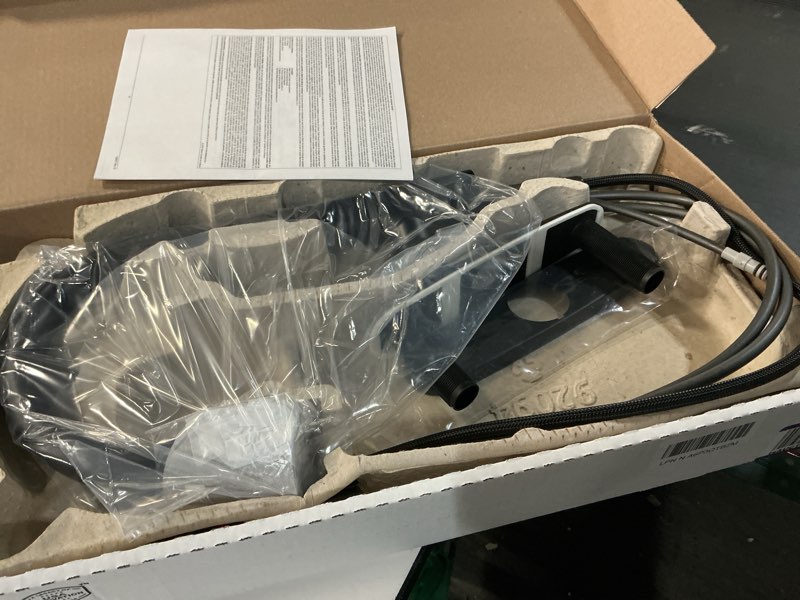 Condition photo showing As Is for delta lenta matte black kitchen faucet with pull down sprayer, modern single hole kitchen sink faucet, single handle, matte black 19802z-bl-dst