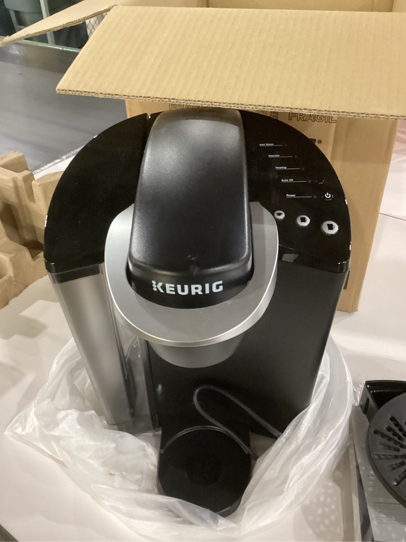 Condition photo showing As Is for not tested keurig k-classic single serve k-cup pod coffee maker, with 3 brew sizes, 48oz removable reservoir, black