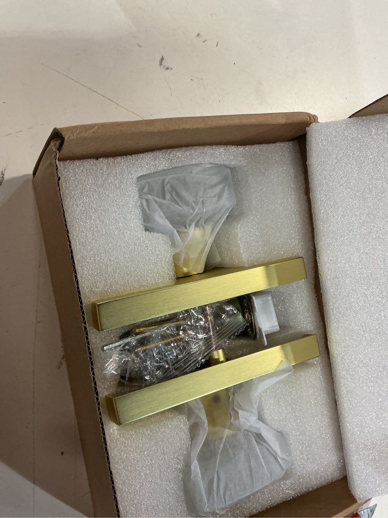 Condition photo showing New/Like New for gold door locks with deadbolt, entry door locksets with deadbolt and glass crystal door knob set, satin brass finish deadbolt satin brass