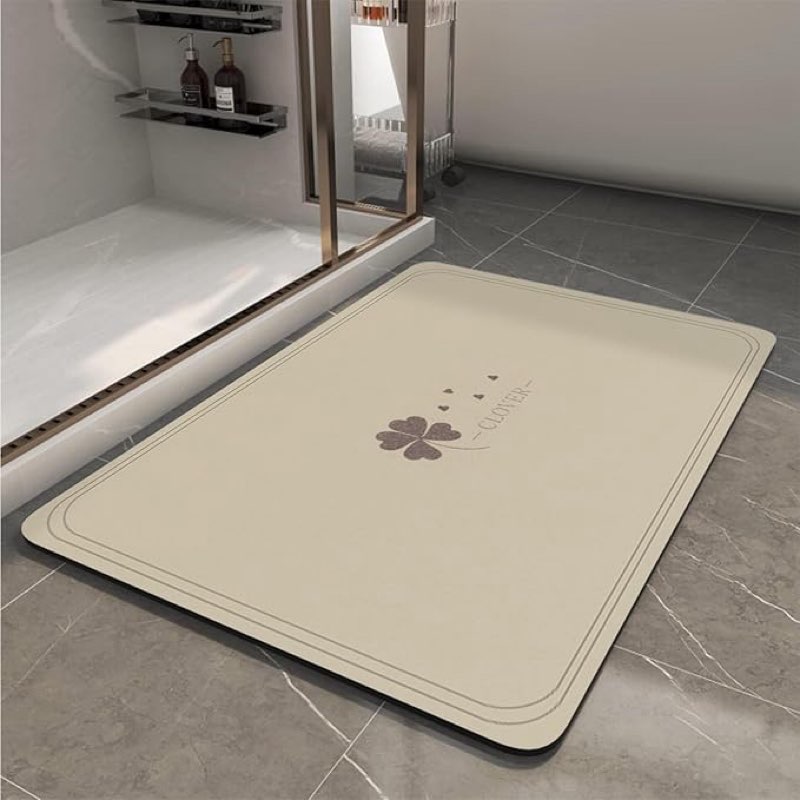 Diatomaceous earth bath mat Non Slip Super Absorbent Quick Dry Thin Bathroom Rugs Fit Under Door, Stain Resistant Bathroom Floor Mats-Shower Rug for in Front of Bathtub Shower, Beige 19.6”X31.4”