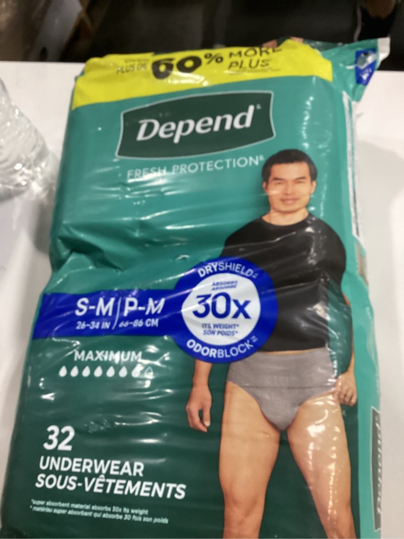 Condition photo showing New/Like New for depend fresh protection adult diapers, incontinence underwear for men, disposable, maximum, small/medium, grey, 32 count, packaging may vary small/medium 32