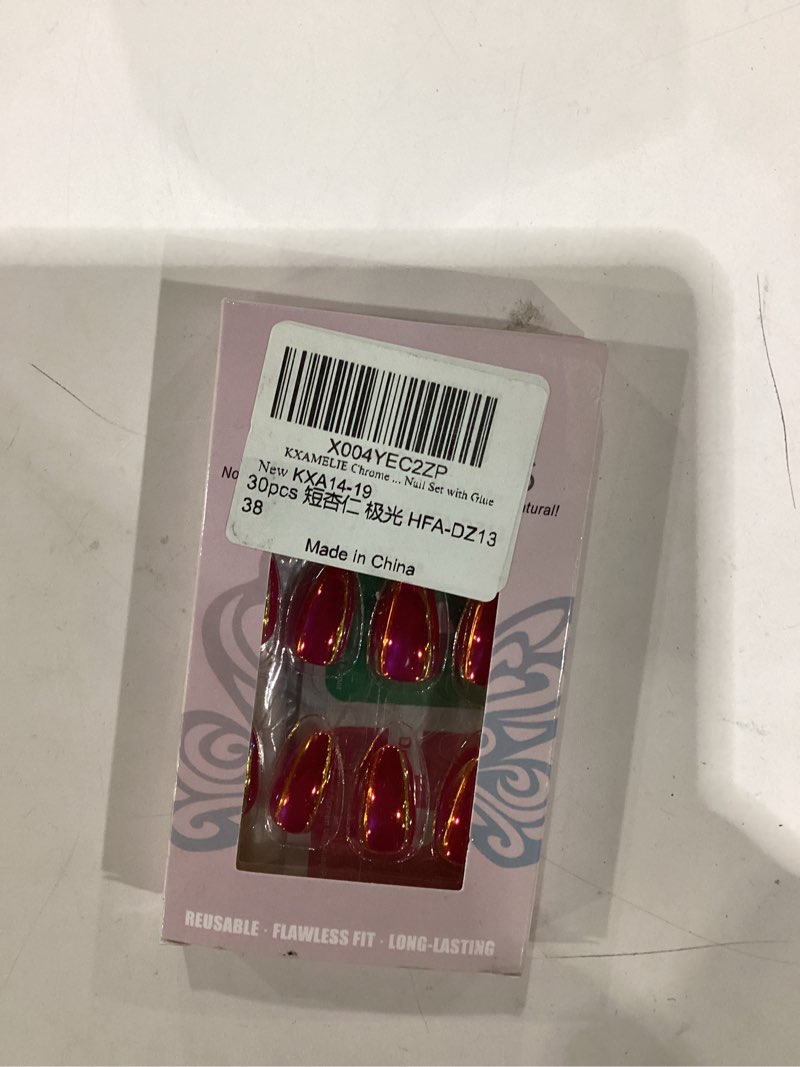 Condition photo showing Good Condition for chrome hot pink press on nails short almond, shiny soft gel fake nails with glazed sparkle uv finish, 30 pcs designed glue on nails short stiletto, reusable thick cute nail set with glue almond hot pink