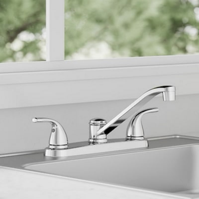 project source dover chrome double handle deck-mount kitchen faucet (includes deck plate