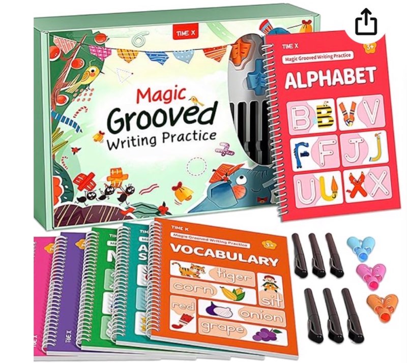 time x magic grooved writing practice books, reusable 3d groove handwriting practice workbooks for kids ages 3-8, large preschool writing books with disappearing ink for kids 5-7 (practice 6-books)