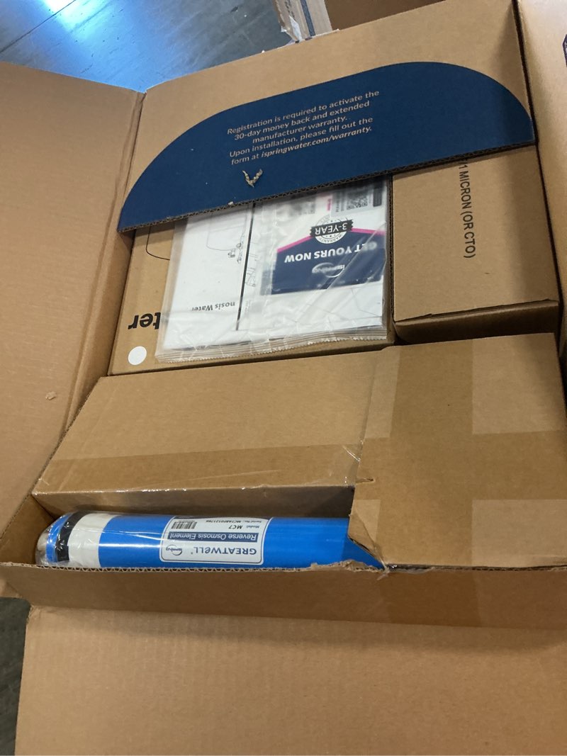 Condition photo showing New/Like New for ispring rcc7ak, nsf certified, 75 gpd, alkaline 6-stage reverse osmosis system, ph+ remineralization ro water filter system under sink, patented top-mounted faucet design for easy installation