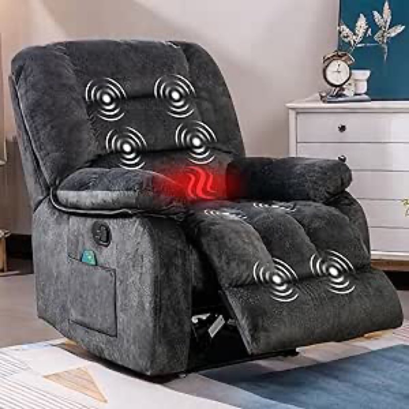 (Incomplete arm left only) ANJHOME Overstuffed Massage Recliner Chairs with Heat and Vibration, Soft Fabric Single Manual Reclining Chair for Living Room Bedroom (Grey)