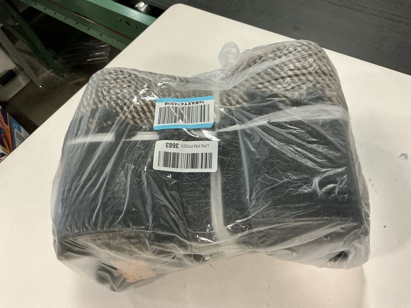 Condition photo showing Good Condition for 3 Pack Storage Basket for Shelves, Boho Cotton Rope Storage Bins with Heavy Tassel, Shelf Baskets Large Woven Baskets for Organizing, Cube Organizer Bins, Baby Laundry Basket for Clothes, Toys, Pets Black & Jute 3 Pack