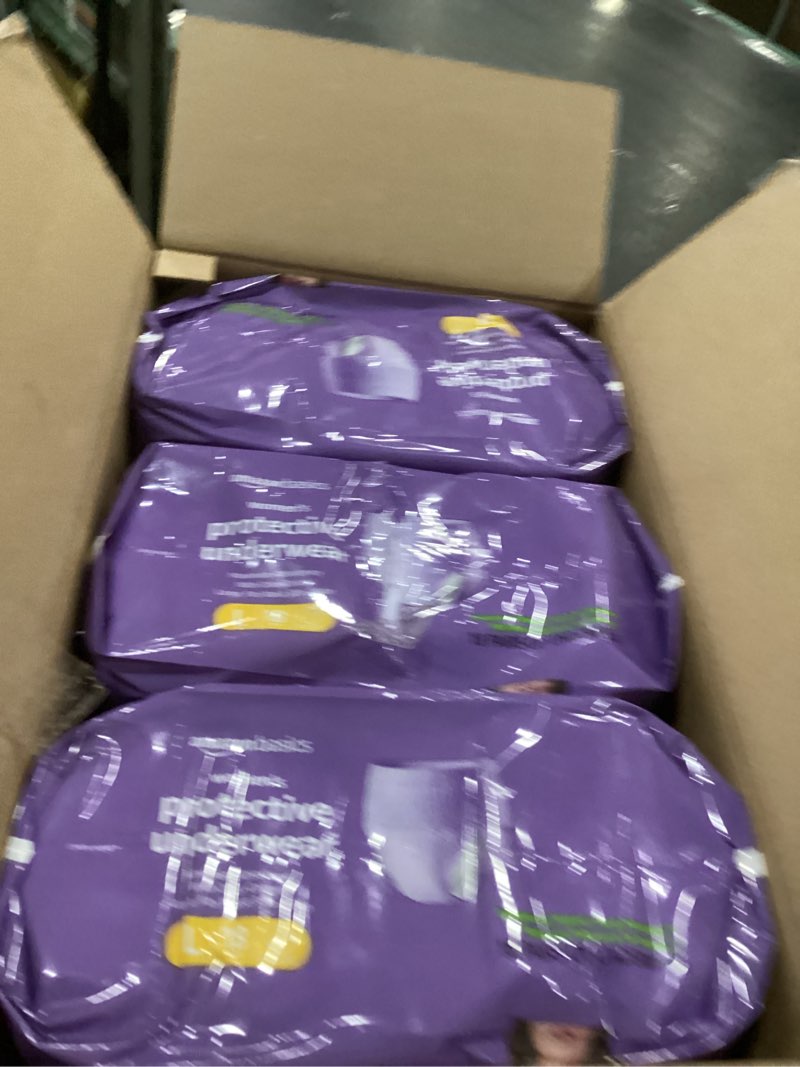Condition photo showing Good Condition for amazon basics incontinence underwear for women, protective, disposable, postpartum, maximum absorbency, large, lavender, 54 count (3 packs of 18) large 54.0