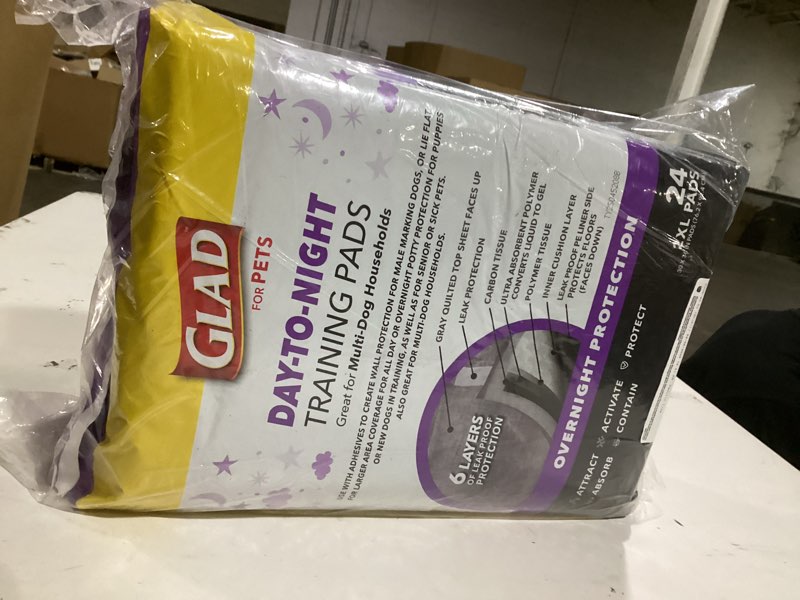 Condition photo showing Good Condition for Glad for Pets Activated Carbon Dog Training Pads - Super Absorbent and Leak Proof Dog Pee Pads Extra Large, Indoor Potty Pads with Adhesive Strips, XL Puppy Pad Giant Size, 30" x 36", 24 Count Charcoal 30" x 36" - 24 Count