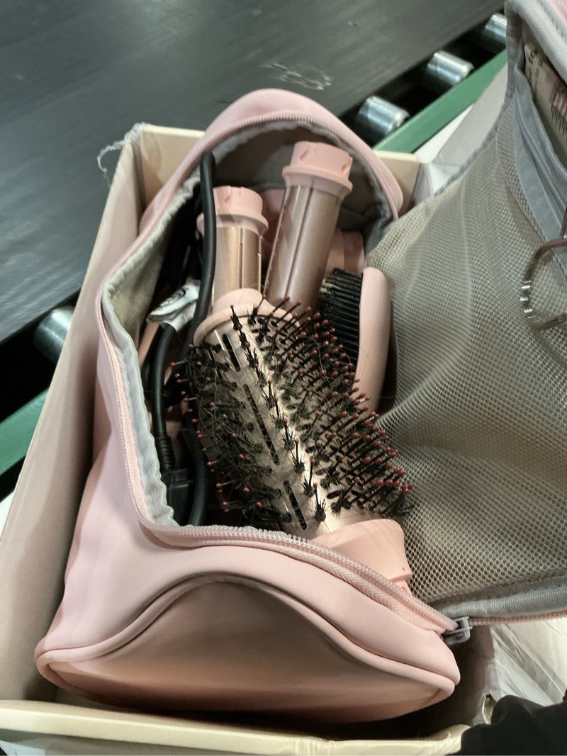 Condition photo showing As Is for mescomb dual voltage hot air styler wrap - 5 in 1 hair dryer brush with fast drying blow dryer, styling, straightening & volumizing with travel bag (100v–240v) -pink