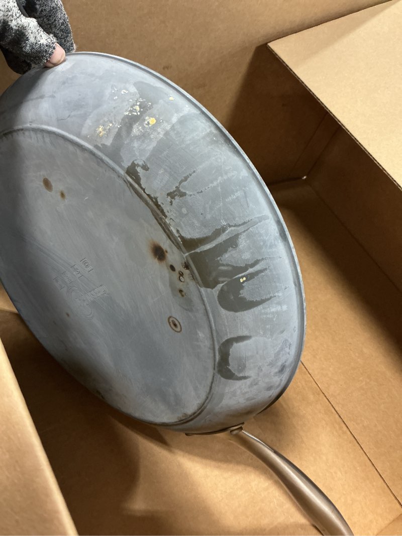 Condition photo showing As Is for GreenPan Lima Hard Anodized 12" Frying Pan Skillet with Lid, Ceramic Nonstick, PFAS-Free Nontoxic Pots and Pans, Oven & Broiler Safe, Stainless Steel Handle, Cookware for Eggs & Omelet, Gray