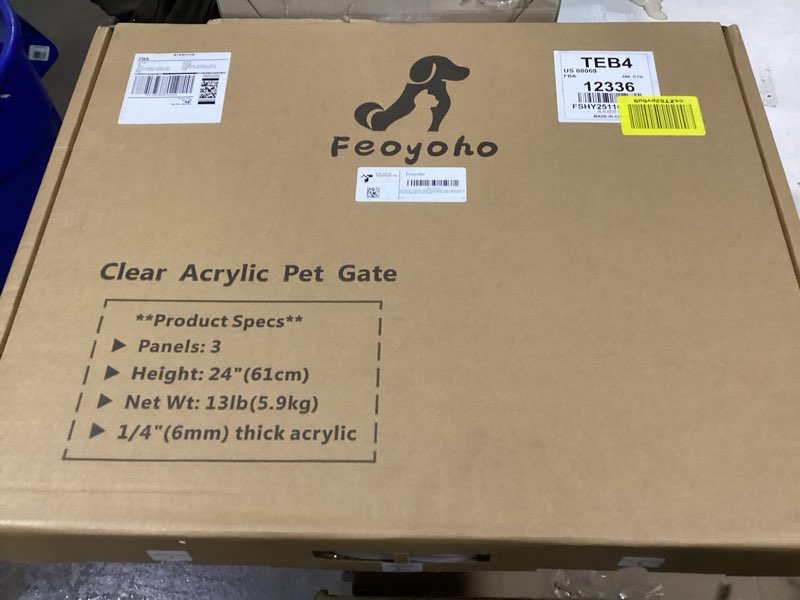 Condition photo showing New/Like New for Clear Acrylic Freestanding Dog Gates for The House – Folding 3-Panel Pet Gates for Doorways, Indoor Stairs, and Hallways, Transparent Barrier for Dogs, Puppies, and Cats 3 Panel - 60''W x 24''H