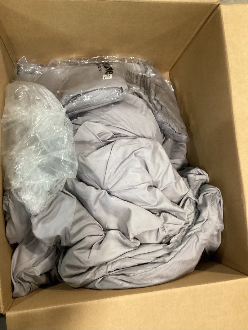 Condition photo showing As Is for bedsure full comforter set - grey soft bedding for all seasons, cationic dyed bed set, 3 pieces, 1 full size comforter (82\"x86\") and 2 pillow shams (20\"x26\"+2\") full 02 - dark grey