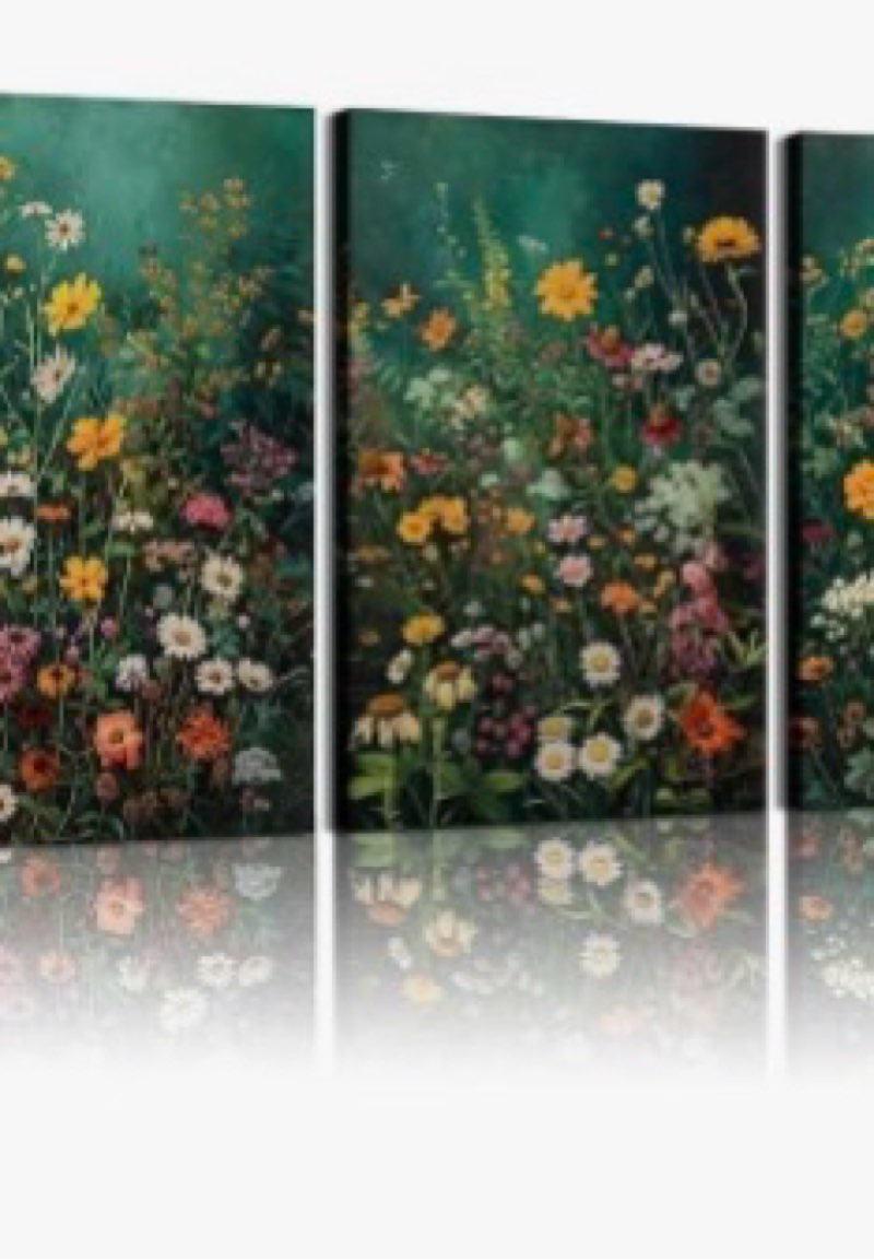 EHNTNNMA 3pcs Dark Green Floral And Plant Wall Art, Retro Natural Landscape Posters Print, Modern Fa