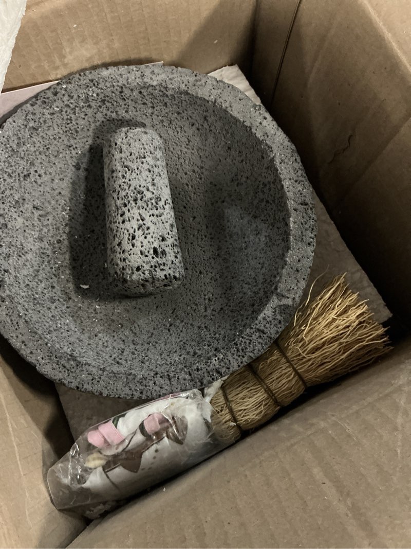 Condition photo showing As Is for the original molcajete mexicano volcanic rock handmade of authentic lava rock in mexico - molcajete de piedra volcanica - molcajete mortar pestle bowl - volcanic rock guacamole maker molcajete bowl