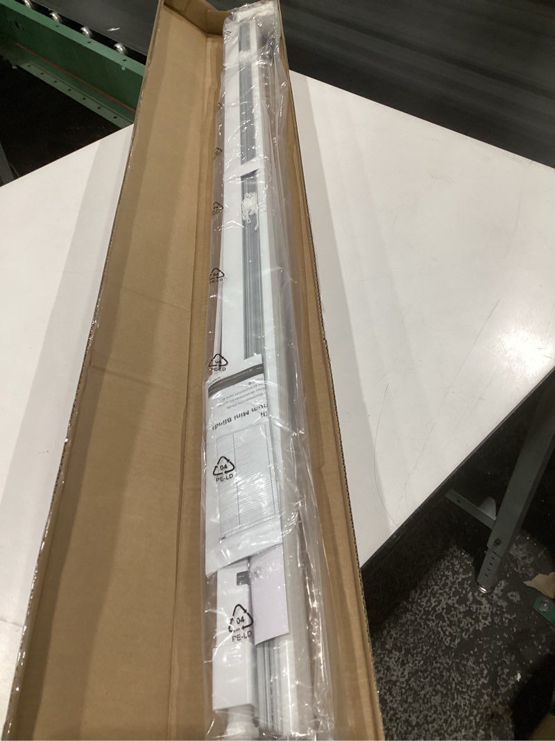 Condition photo showing Good Condition for lazblinds no tools-no drill 1" aluminum mini blinds, cordless blinds for windows, light filtering horizontal blinds and shades for window size 47'' w x 64'' h, white no drill-white 47'‘ w x 64'' h