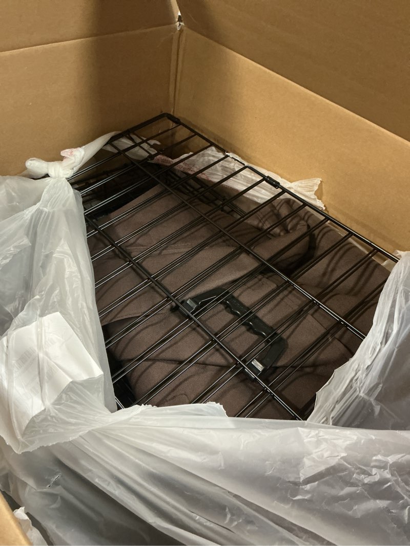 Condition photo showing As Is for DONORO Dog Crates for Small Medium Size Dogs Indoor Double Door Dog Kennels & Houses for Puppy and Cats, Collapsible Metal Contour Dog Cages (Brown, 30.0" L x 19.0" W x 21.0" H)