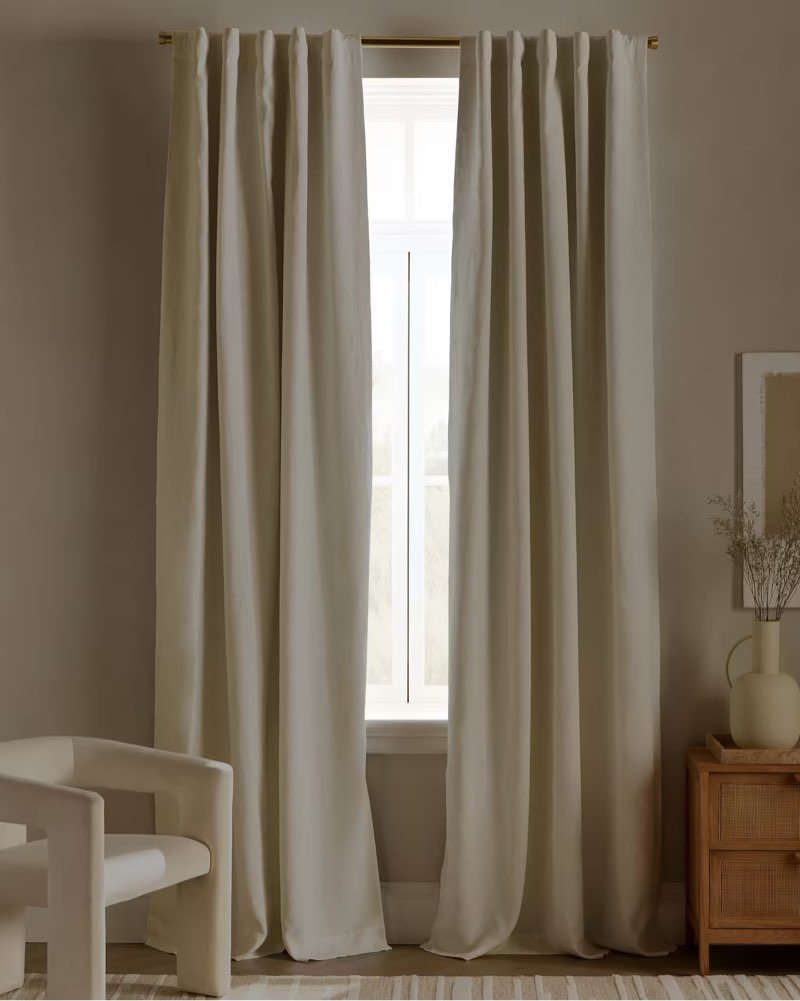 quince european linen true blackout curtain - single panel color is ivory size 48in x 96in