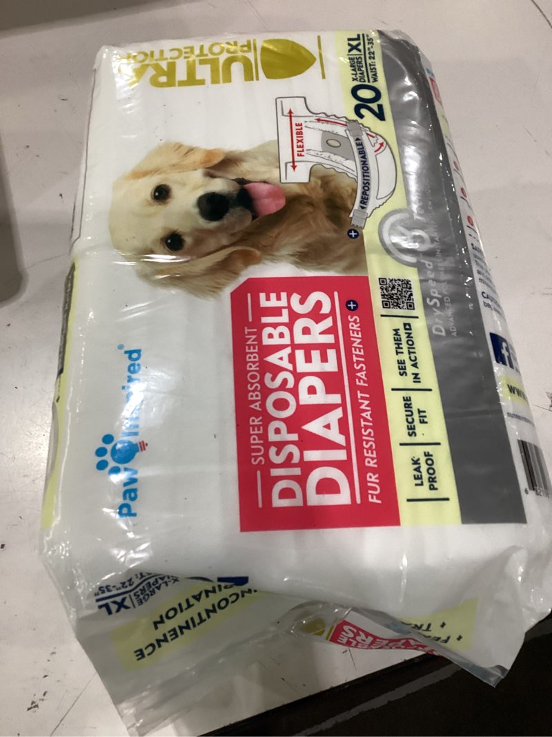 Condition photo showing New/Like New for paw inspired 20ct disposable dog diapers | female dog diapers ultra protection | diapers for dogs in heat, excitable urination, or incontinence (x-large)