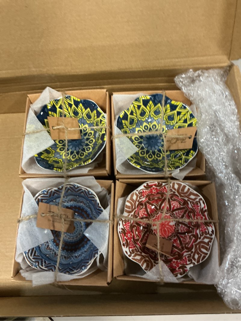 Condition photo showing Good Condition for 4 Pcs Wedding Favors for Guests 3.3 Inches Small Ceramic Bowl Dipping Bowl Mexican Pottery Boho Dishes Wedding Souvenirs for Bridal Pooja Baby Shower Birthday Guest Return Gift(Bohemian)