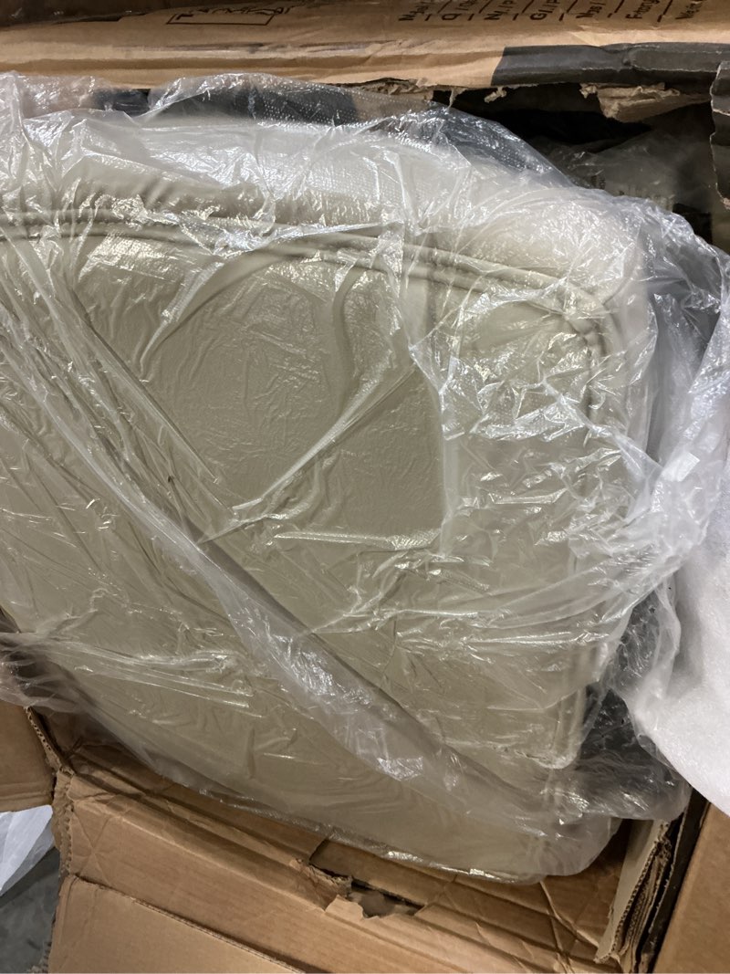 Condition photo showing Good Condition for Marsail Criss Cross Chair with Wheels, Scratch-Resistant PVC Leather Cross Legged Office Chair, Wide Mid-Back Comfy Armless Desk Chair, Height Adjustable Beige Base