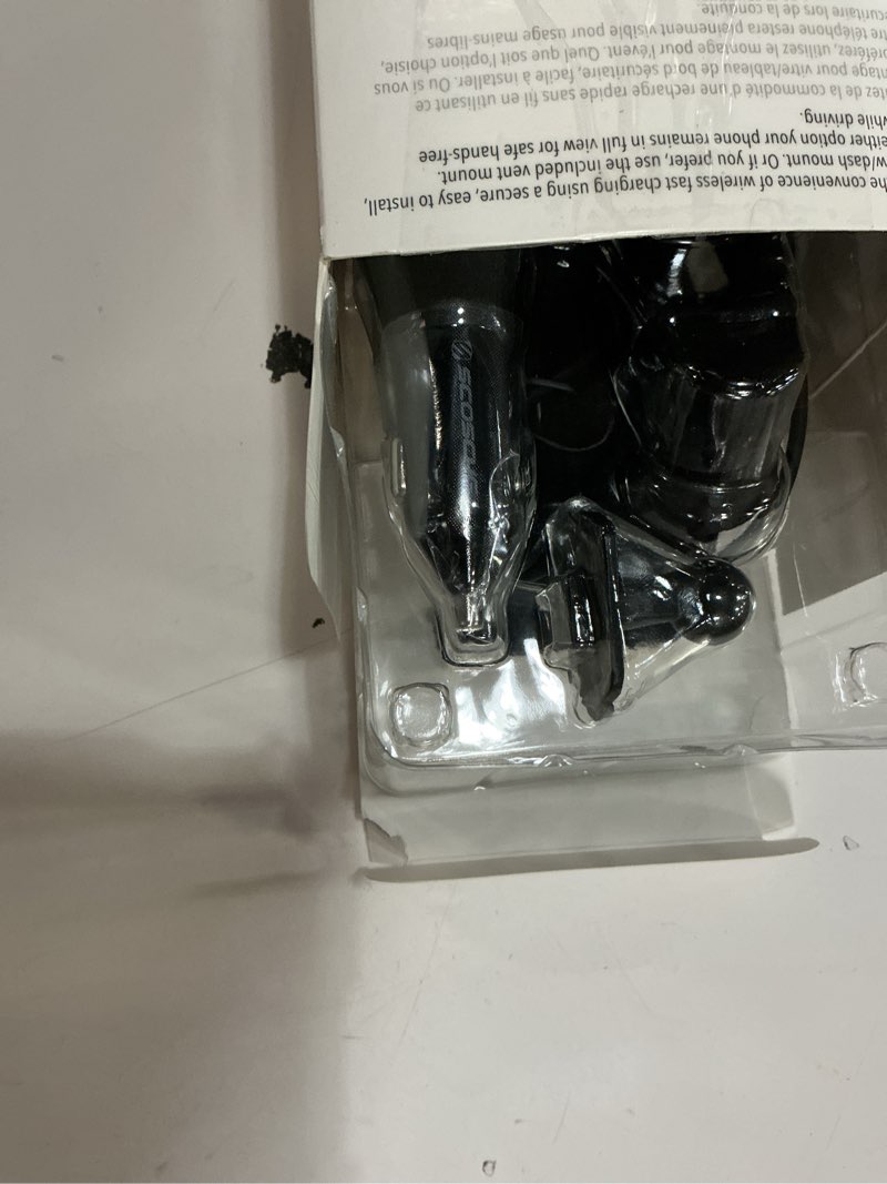 Condition photo showing New/Like New for Scosche UQ3WDV-SP Windshield/Dashboard/Vent Qi-Certified 15W Wireless Charging Universal Cell Phone Car Mount, Adjustable Hands-Free Cell Phone Holder with Stick Grip, Black Gen 3 Windshield / Dash / Vent