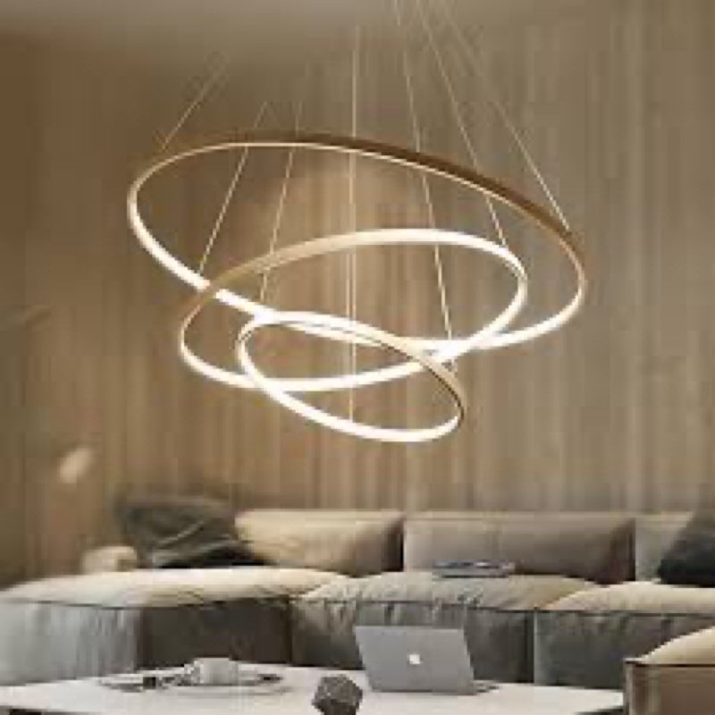 ABTTOI Modern LED Gold Chandelier 3-Ring Chandeliers for Dining Room Dimmable Circular Dining Ceilin