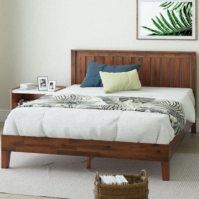zinus vivek deluxe wood platform bed frame with headboard, wood slat support, no box spring needed, easy assembly, full, antique espresso