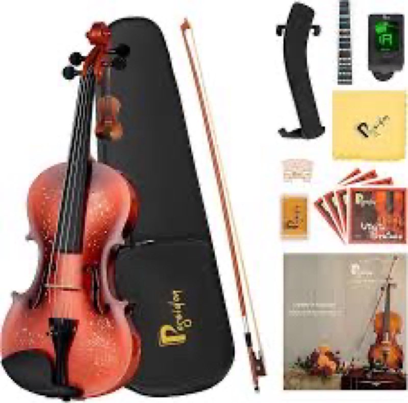 Poseidon Violin for Beginner, Full Size Violin Set for Student Spruce Acoustic Violin Fiddle with Ca