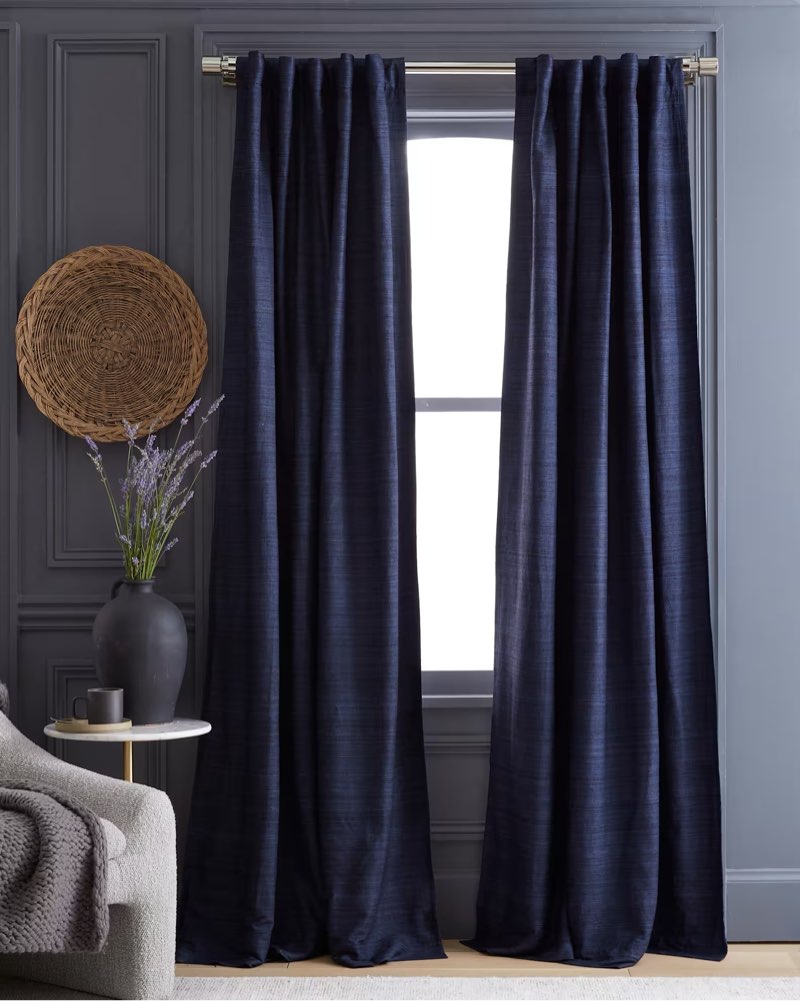 quince raw silk room darkening curtain 48in x 84in navy 