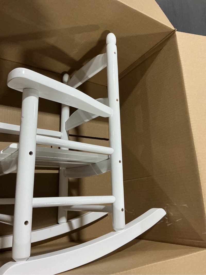 Condition photo showing Good Condition for kids rocking chair wooden rocker small baby toddler child comfy furniture outdoor indoor reading room bedroom living room ages 3-6 anti-tip design safe & sturdy white white chair round 1
