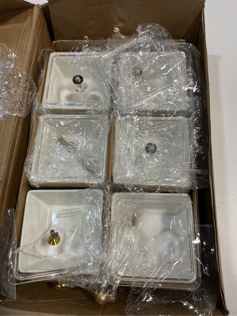 Condition photo showing As Is for ya ju ceramic bowls and with lid gold basket trays, 6 removable small bowls condiment trays nut serving set for snacks, fruits, candy and condiments -great for parties, holiday gifts, white white 6 removable snack bowls