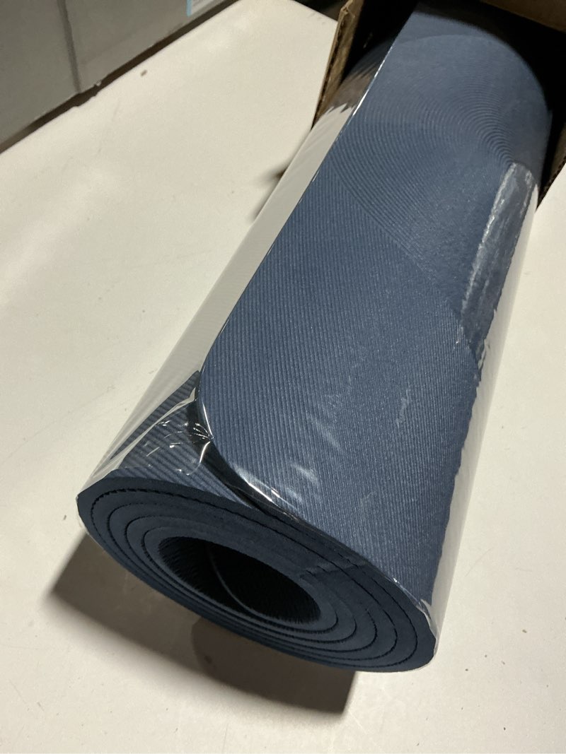 Condition photo showing Good Condition for keep yoga mat - premium 7mm thick exercise mat, anti-tear 32'' extra wide fitness mat with strap for men & women, non slip pilates mat for home yoga, pilates, gym, stretching, floor & fitness workouts navy blue
