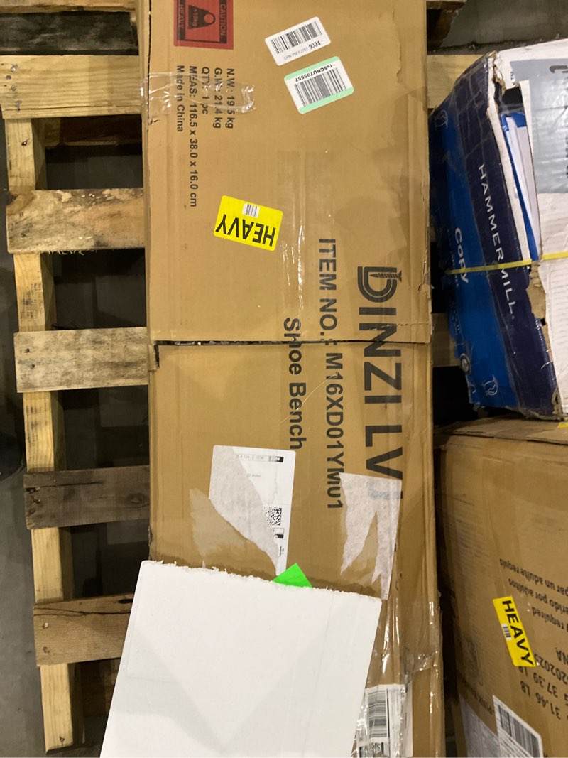 Condition photo showing As Is for DINZI LVJ Shoe Storage Bench with Cushion, 16-Cubby Shoe Rack, Adjustable Shelves, 40.9" Long Shoe Organizer Bench for Entryway, Mudroom, Hallway, Garage, Natural and Cappuccino Beige