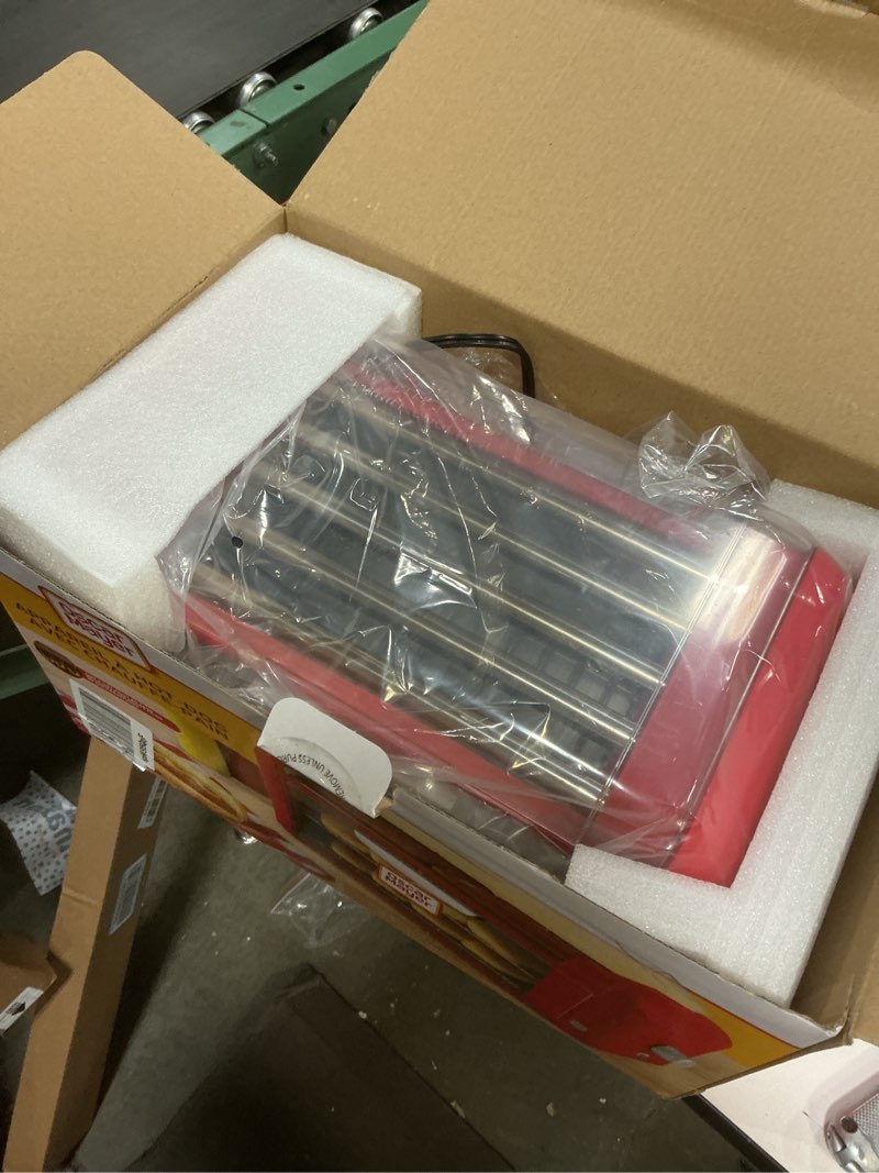 Condition photo showing Good Condition for Nostalgia Oscar Mayer Extra Large 8 Hot Dog Roller & Bun Toaster Oven, Stainless Steel Grill Rollers, Non-stick Warming Racks, Perfect for Dogs, Veggie Sausages, Brats, Adjustable Timer, Red Hot Dog Roller Red