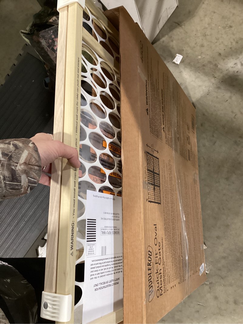 Condition photo showing Good Condition for toddleroo by north states - quick-fit oval mesh wooden baby gate: pressure mounted baby gate for doorways - adjustable 26.5 to 42 inches wide - 23 inches tall temporary gate 1-pack