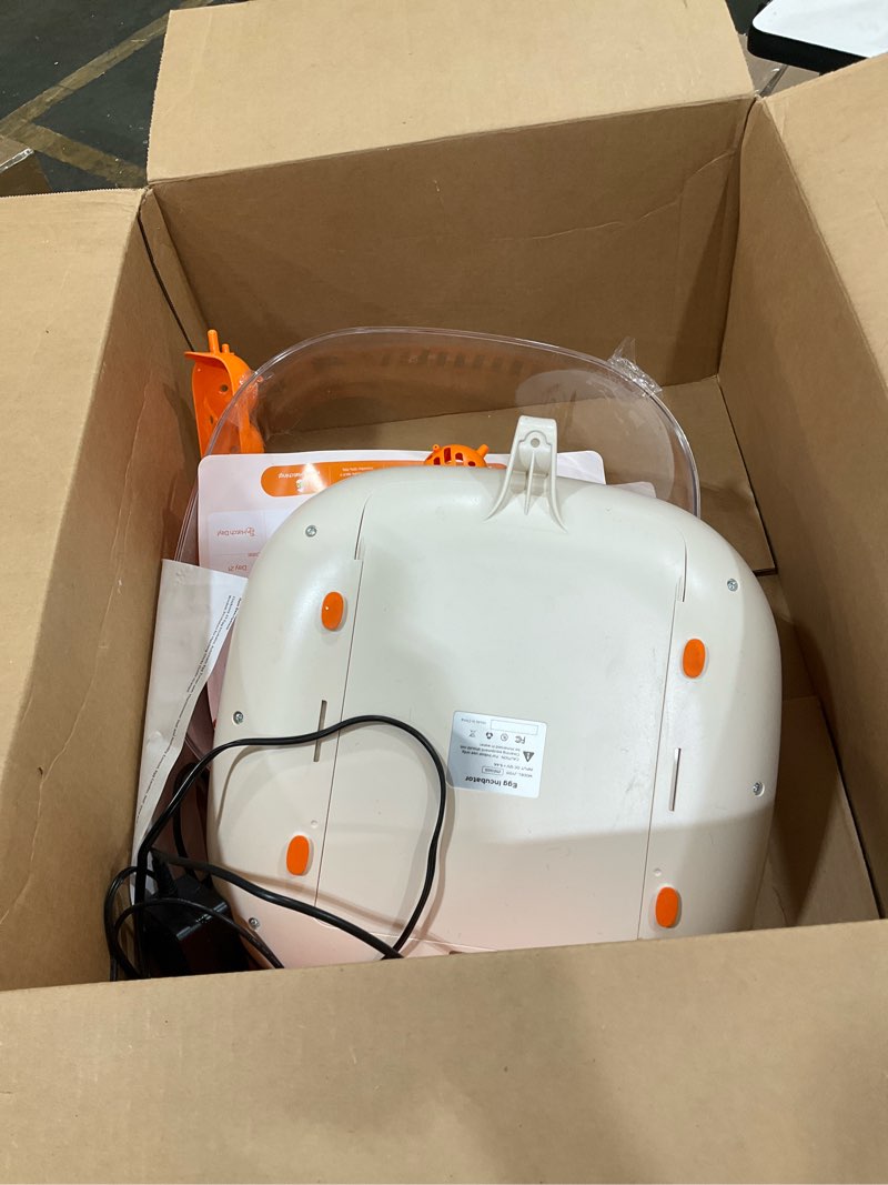 Condition photo showing As Is for chickcozy 25 egg incubator, automatic egg turner with thermometer seat and humidity control, egg candler, 360° view with clear window, incubators for hatching chicks (sunlit orange)