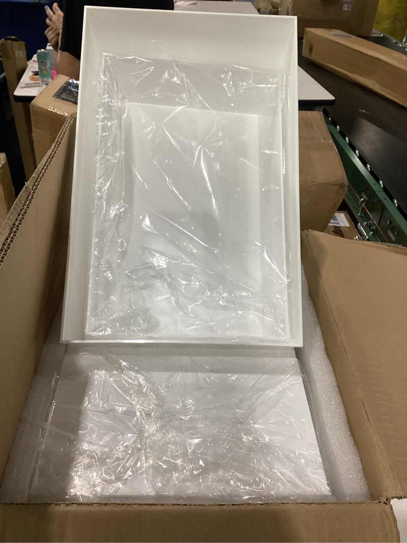 Condition photo showing As Is for oversized buffet risers, food display stand for catering dessert collectibles jewelry figures show, white acrylic cuboid display nesting risers with hollow bottoms, cuboid, 6 pcs, 10x12x14
