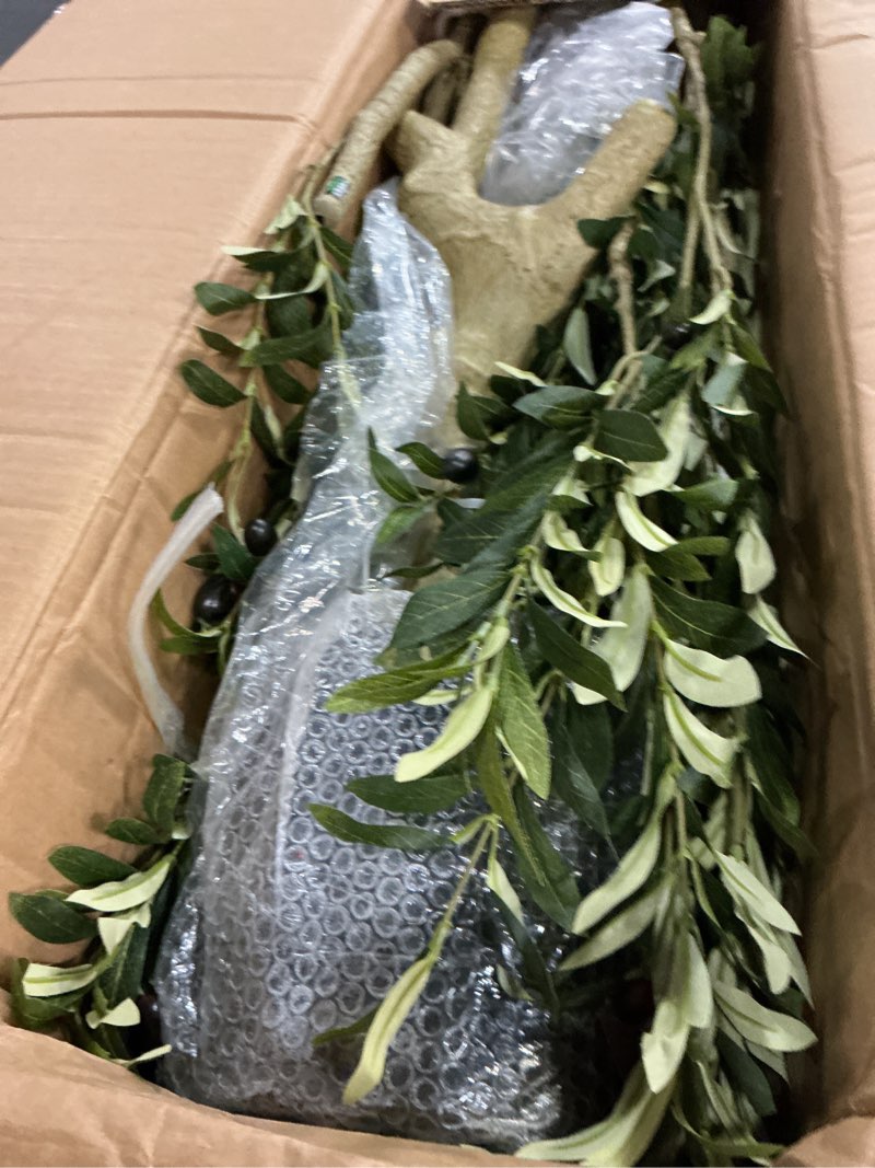 Condition photo showing Good Condition for Faux Olive Tree 8ft, Tall Olive Trees Artificial Indoor with Natural Looking Trunk and Lifelike Fruits, Large Fake Olive Tree for Modern Home Office Decor