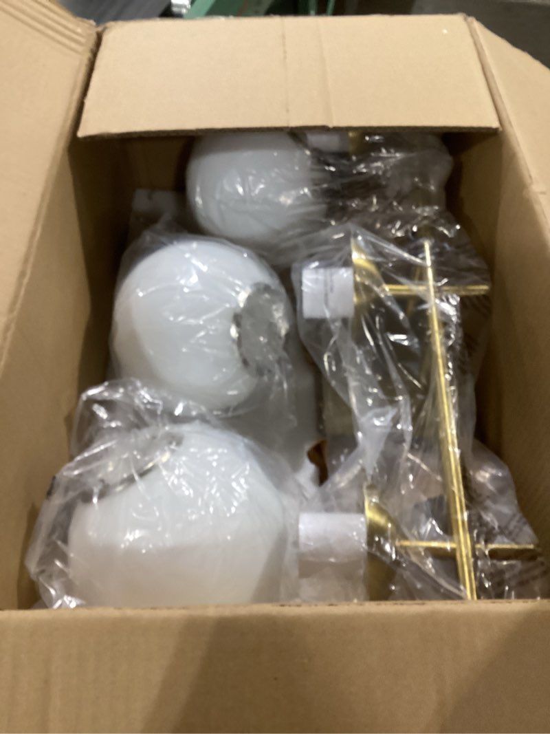 Condition photo showing Good Condition for Gold Bathroom Light Fixtures, 3-Light Bathroom Vanity Light Over Mirror, Modern Vanity Lighting Fixtures with Milky White Globe Glass Shade, 22.4 inch Wall Sconce Light (Exclude E26 Bulb) Gold 3-Light