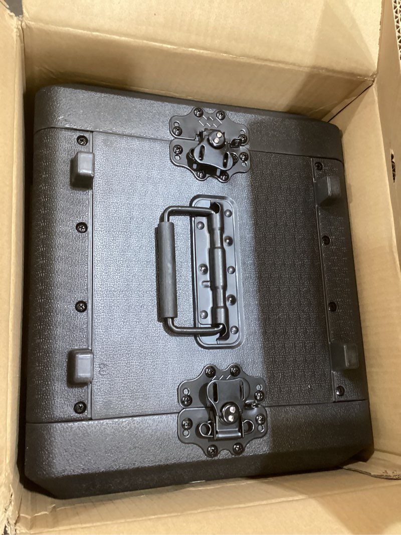 Condition photo showing Good Condition for 6u rack case shallow 12" depth, 19" rackmount flight cases easy installation portable carry watertight dust proof 2 space shockproof mount racks with microphone compartments space saving 6u rack case 12" deep